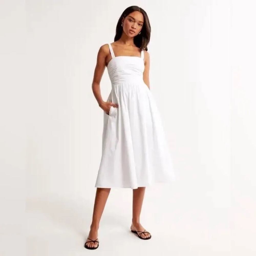 Abercrombie Emerson Poplin Wide Strap Midi Dress | Color: White | Size: Medium